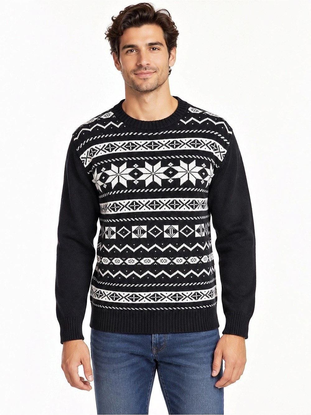 ❄️Original Weatherproof Vintage Black White Fair Isle Sweater Men S